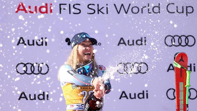 Ragnhild Mowinckel lors de son succès en descente à Cortina d'Ampezzo en Italie, le 27 janvier dernier. [KEYSTONE - EPA/ANDREA SOLERO]