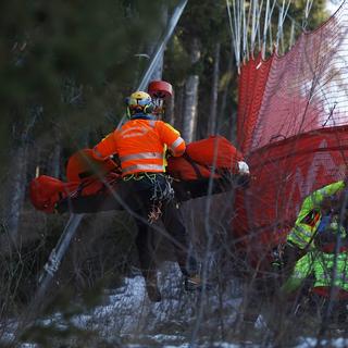 Ski alpin: le Français Cyprien Sarrazin souffre d'un hématome intracrânien après sa grave chute. [AP Photo/Keystone - Alessandro Trovati]