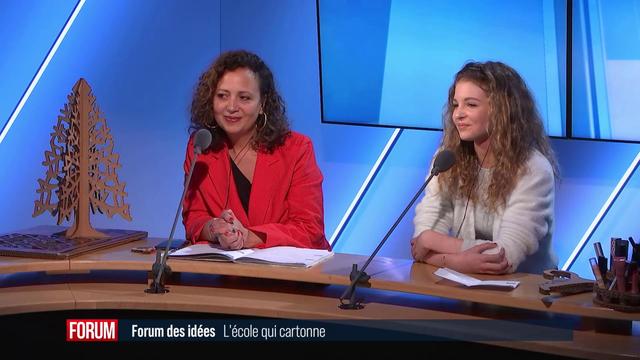 Interview d’Emna Ajourdi, enseignante de culture générale en Centre de formation pré-professionnel genevois et Justine Saxod, élève à ce même Centre de formation pré-professionnelle. [RTS]