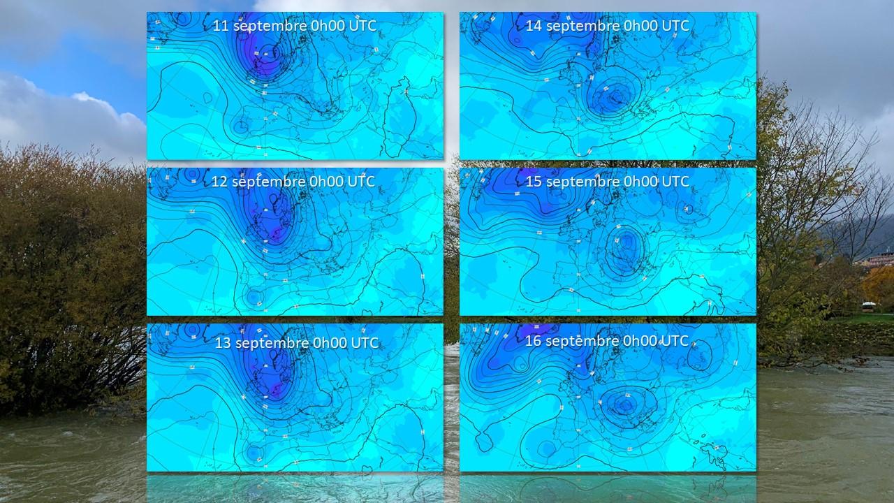 Progression de l'air polaire entre l'Atlantique-Nord et l'Europe centrale entre le 11 et le 16 septembre 2024. [ECMWF - Roger Matthias Link]