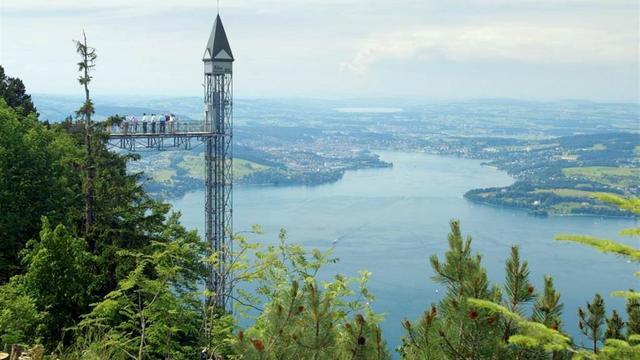 L'ascenseur de Bürgenstock, près de l'hôtel où aura lieu la Conférence sur la paix en Ukraine. [Keystone]