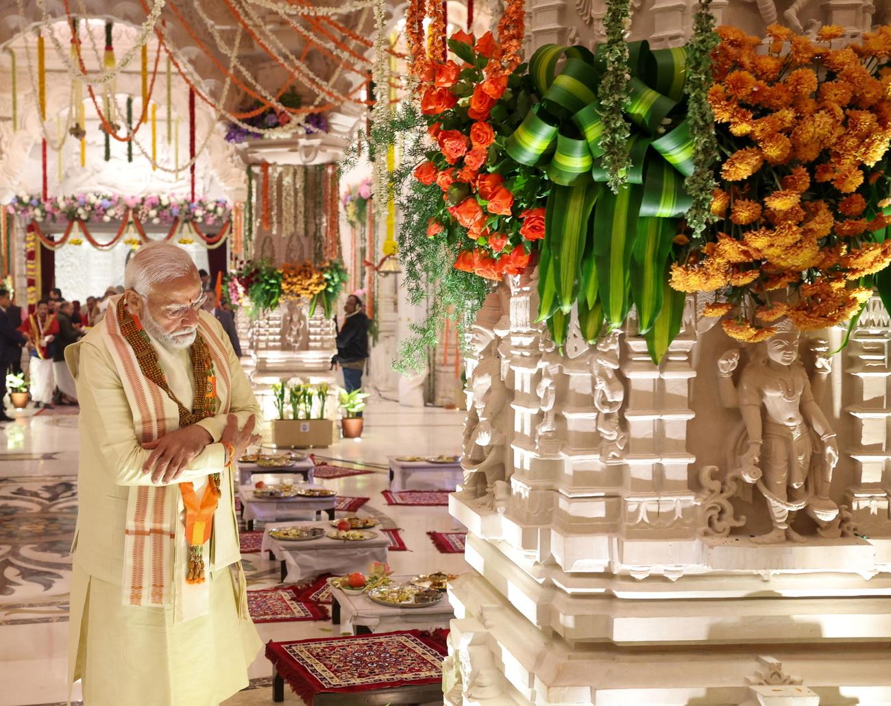Le Premier ministre Narendra Modi a inauguré le très politique temple de Ram à Ayodhya en Inde. [EPA/Keystone - India Press Information Bureau]