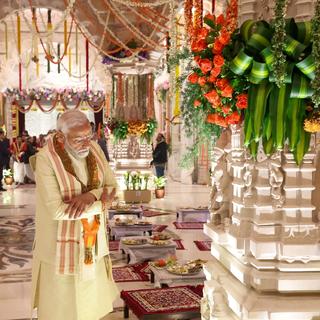 Le Premier ministre Narendra Modi a inauguré le très politique temple de Ram à Ayodhya en Inde. [EPA/Keystone - India Press Information Bureau]