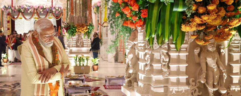 Le Premier ministre Narendra Modi a inauguré le très politique temple de Ram à Ayodhya en Inde. [EPA/Keystone - India Press Information Bureau]