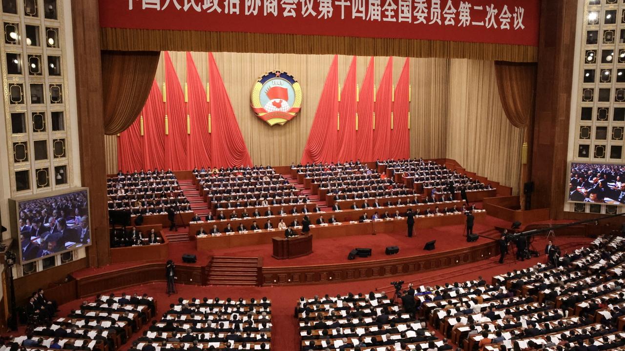 Coup d'envoi du rendez-vous politique le plus important en Chine, les deux sessions annuelles du parlement chinois, le 4 mars 2024 [Keystone/EPA - Andres Martinez Casares]