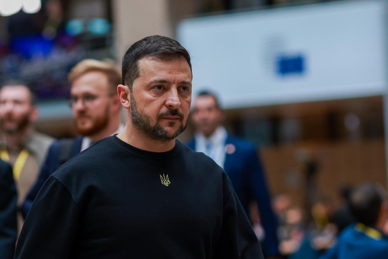 Le président ukrainien Volodymyr Zelensky lors du sommet du Conseil européen à Bruxelles, en Belgique, le 17 octobre 2024. [KEYSTONE - OLIVIER HOSLET]