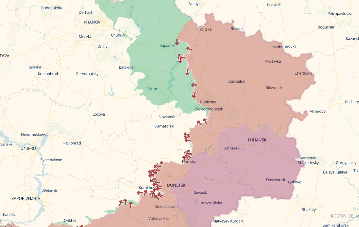 Une carte montre la direction des principales attaques et avancées russes sur le territoire ukrainien. [https://deepstatemap.live/ - RTSinfo]