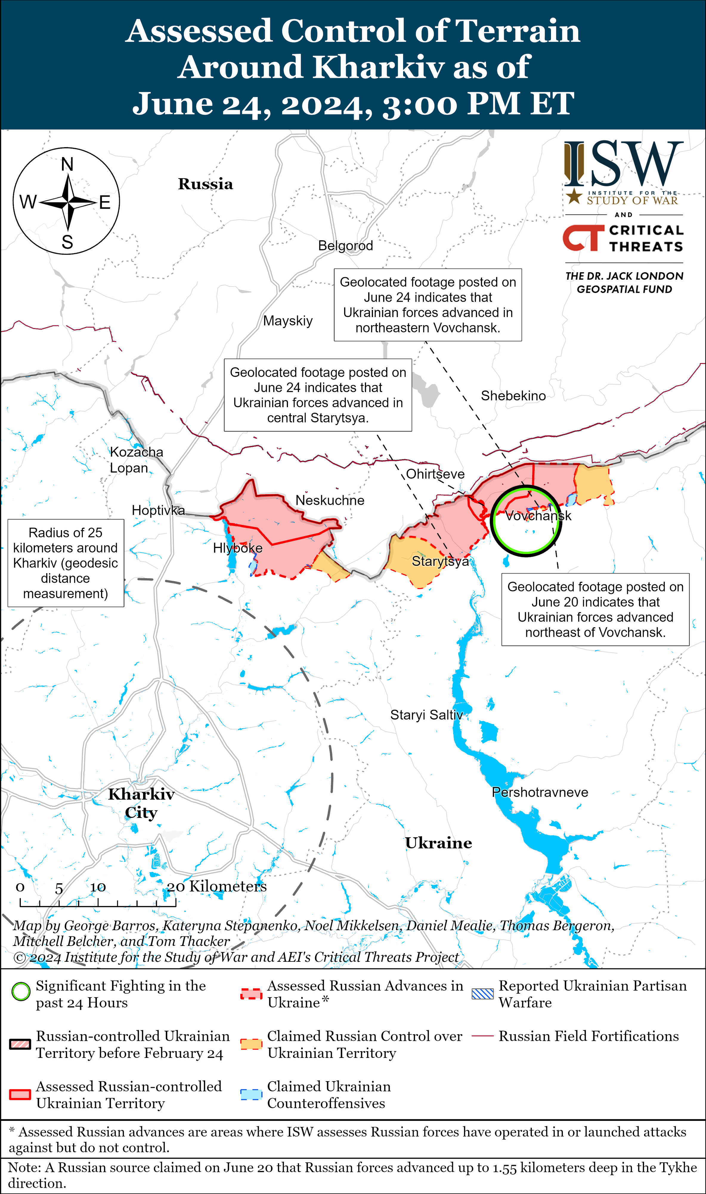 Des avancées ukrainiennes ont été constatées à Voltchansk et  Starytsia, au nord-est de la ville de Kharkiv. [Institute for the Study of War (ISW)]