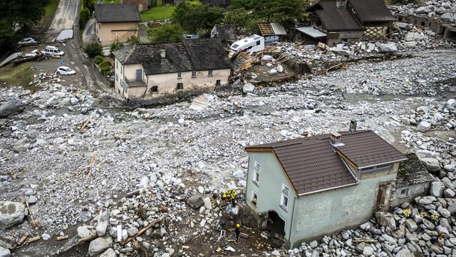 Lostallo, la commune la plus touchée par les intempéries dans la vallée de la Mesolcina. [Keystone - Michael Buholzer]