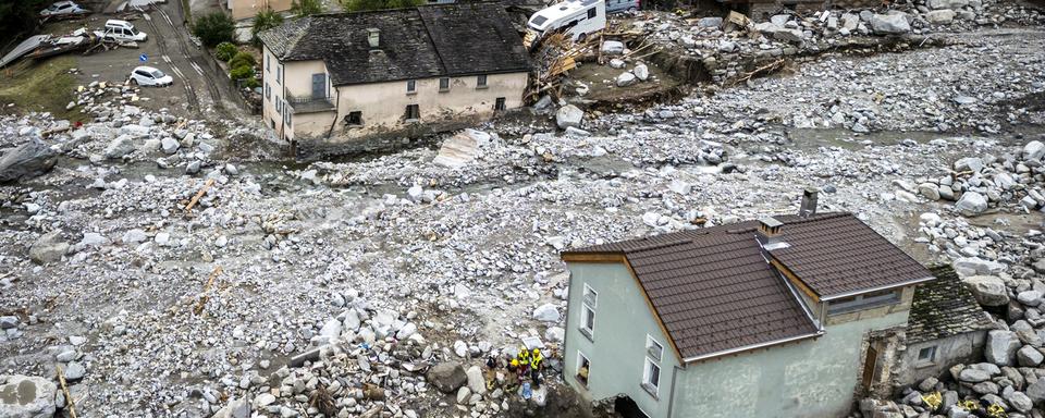 Lostallo, la commune la plus touchée par les intempéries dans la vallée de la Mesolcina. [Keystone - Michael Buholzer]