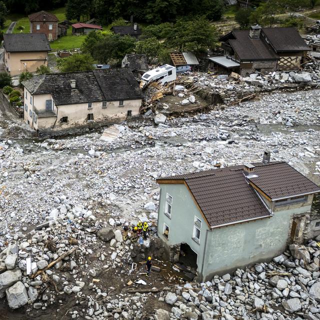 Lostallo, la commune la plus touchée par les intempéries dans la vallée de la Mesolcina. [Keystone - Michael Buholzer]