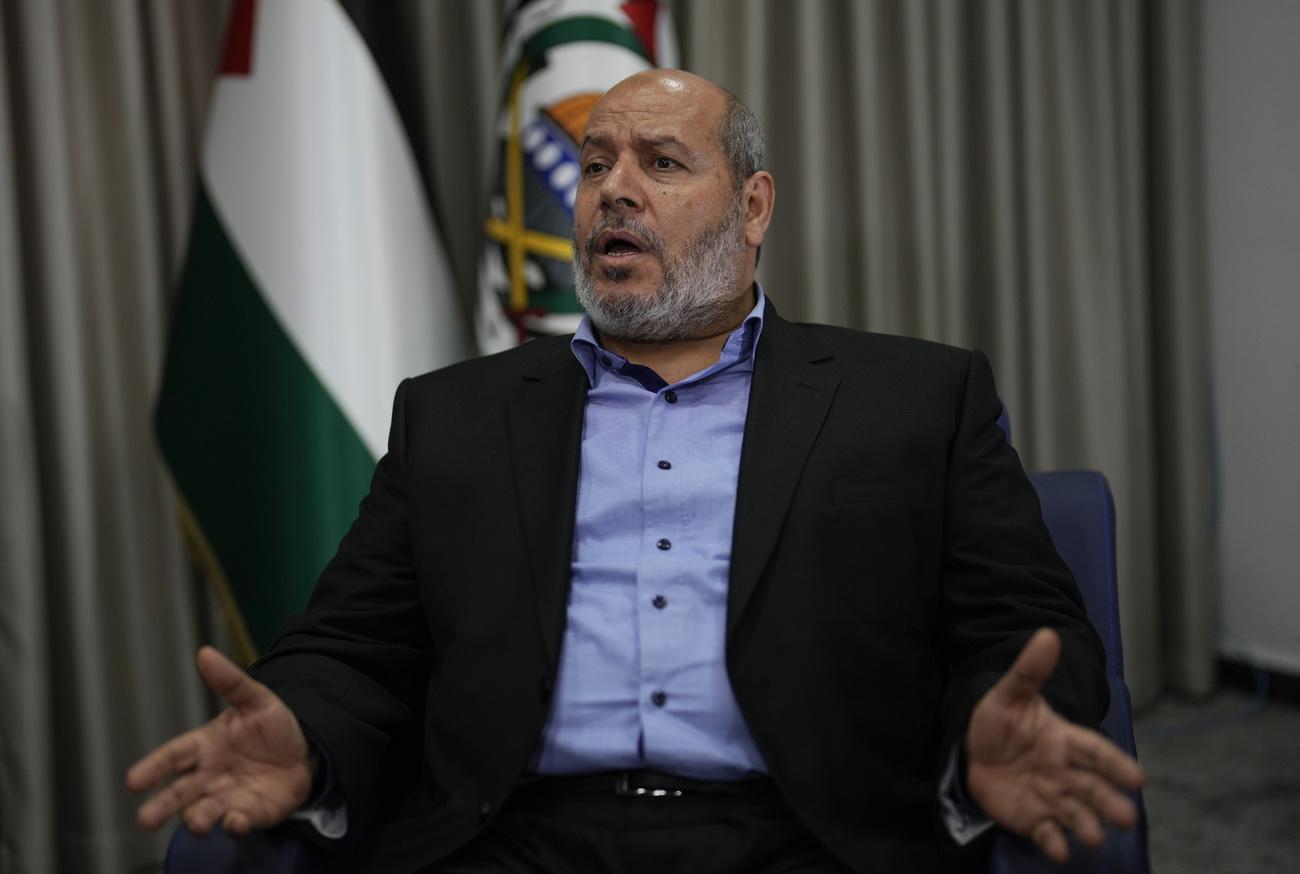 Khalil al-Hayya, numéro deux de la branche politique du Hamas à Gaza, lors d'une interview à Istanbul, le 24 avril 2024. [KEYSTONE - Khalil Hamra]