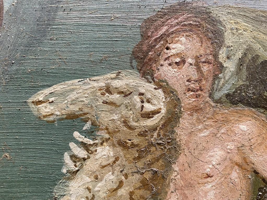 Détail de la peinture représentant la scène mythologique de Phrixos et sa jumelle Hellé sur le bélier d'or, nouvelle découverte dans le cadre des fouilles en cours dans la Maison de Léda, à Pompéi, près de Naples. [AFP - Handout Parco Archeologico di Pompei press office]