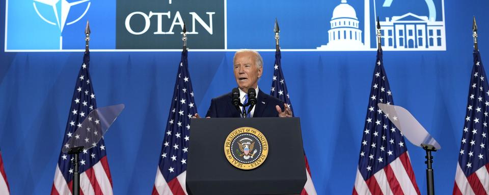 Joe Biden a donné une conférence de presse très attendue à l'issue du sommet de l'OTAN à Washington. [KEYSTONE - SUSAN WALSH]