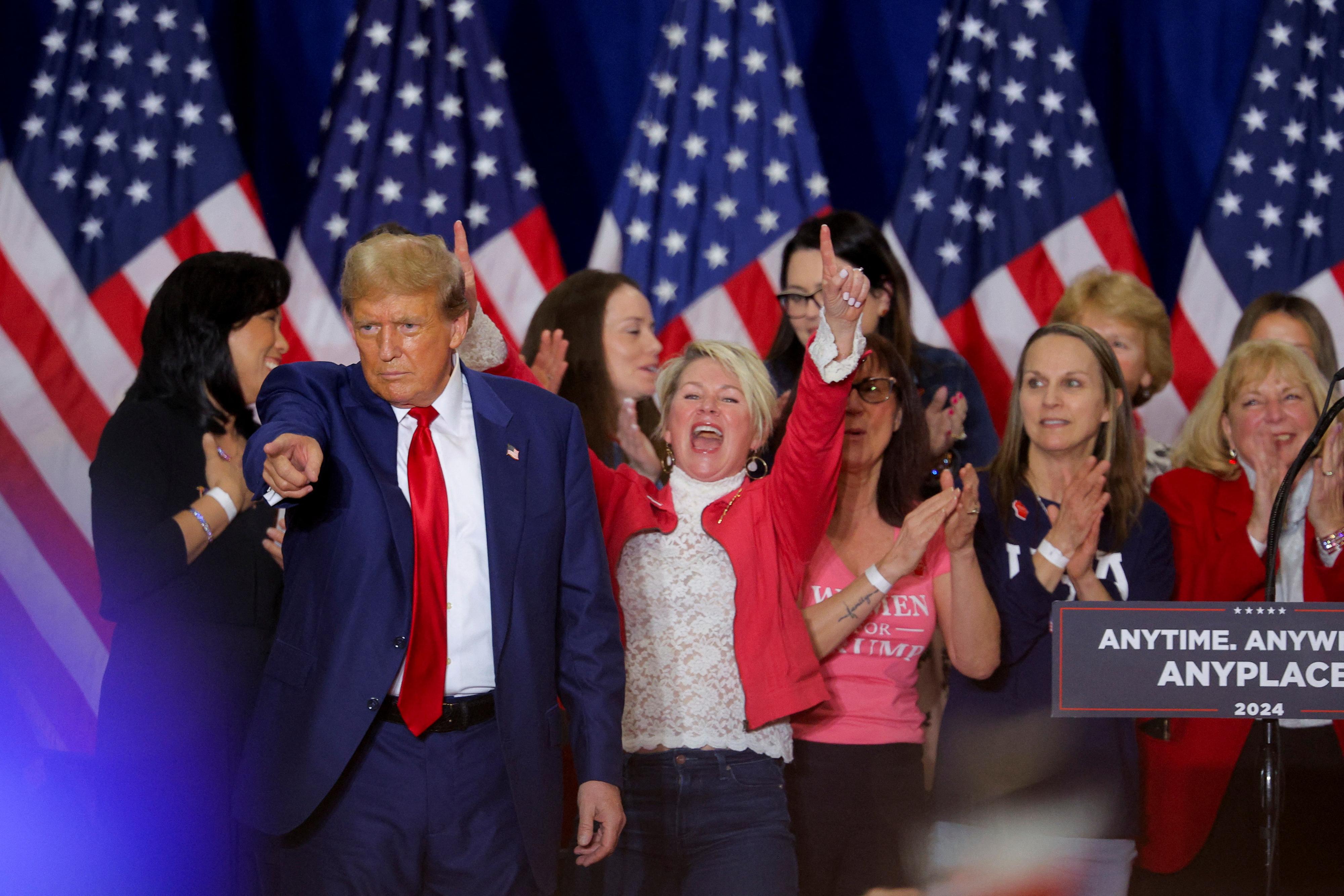 Le candidat républicain à la présidence et ancien président américain Donald Trump lors d'un rassemblement de campagne à Green Bay, dans le Wisconsin, le 2 avril 2024. [REUTERS - Brian Snyder]