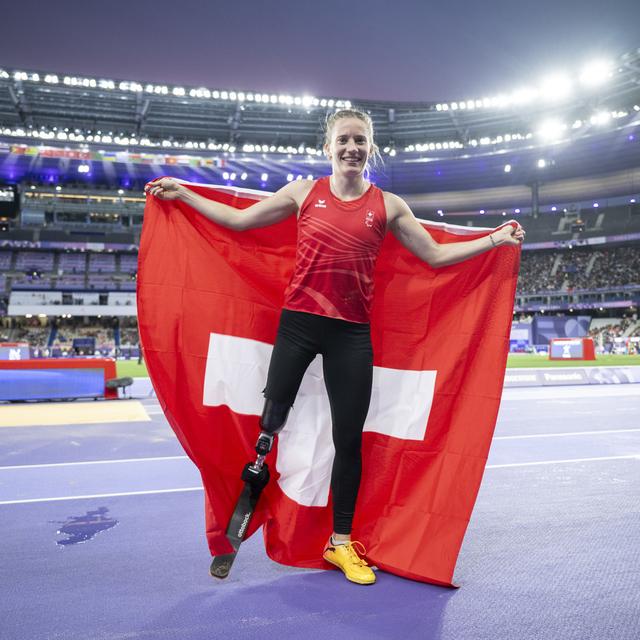 Elena Kratter a remporté une médaille de bronze en saut en longueur T63 au Jeux paralympique 2024. La Suisse récolte en tout 21 médailles. [KEYSTONE - Ennio Leanza]