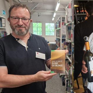 Chaines Sabeur, patronne du bar à vin Le Corsaire à Martigny (VS) et Vincent Luisier, bibliothécaire à la Médiathèque Valais à Sion [RTS - Romain Carrupt]