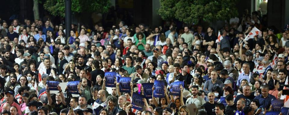 En Géorgie, des milliers de manifestants dans les rues contre la loi sur l'"influence étrangère". [AFP - GIORGI ARJEVANIDZE]