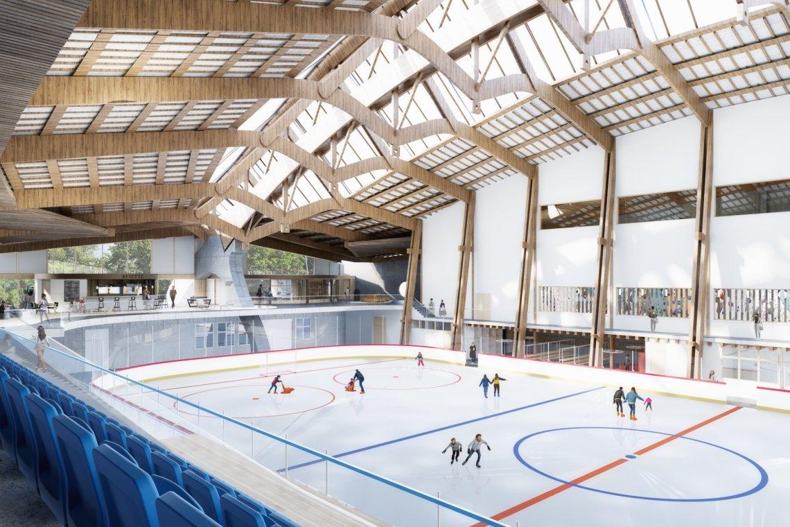 Une image de synthèse donnant une idée de ce que pourrait devenir la patinoire de Morges. [Fehlmann architectes SA / Romande Energie Services SA]