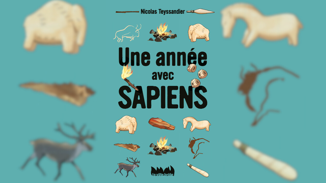 La couverture du livre "Une année avec Sapiens" (La Ville Brûle, 2023). [Montage RTS - La Ville Brûle]