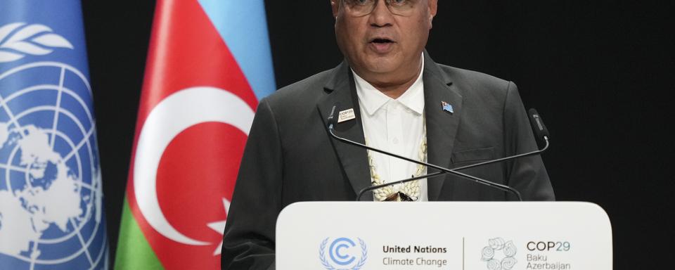 Le Premier ministre des Tuvalu Feleti Teo à la COP29 de Bakou (AZE). [AP Photo / Keystone - Sergei Grits]