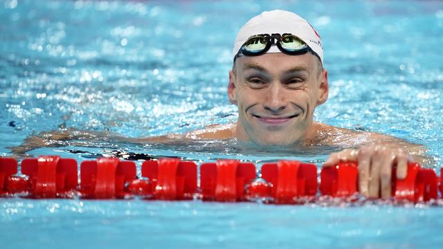 Le nageur genevois Roman Mityukov en finale du 220m. [Keystone/AP Photo - Ashley Landis]