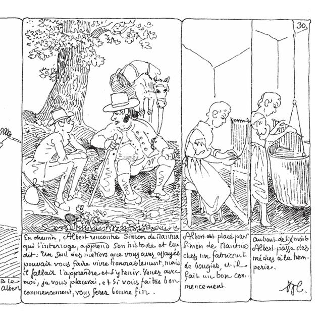 Une planche de BD réalisée par le genevois Rodolphe Töpffer, l'inventeur de la bande dessinée au XIXe siècle. [Albert Töpffer - Domaine public]
