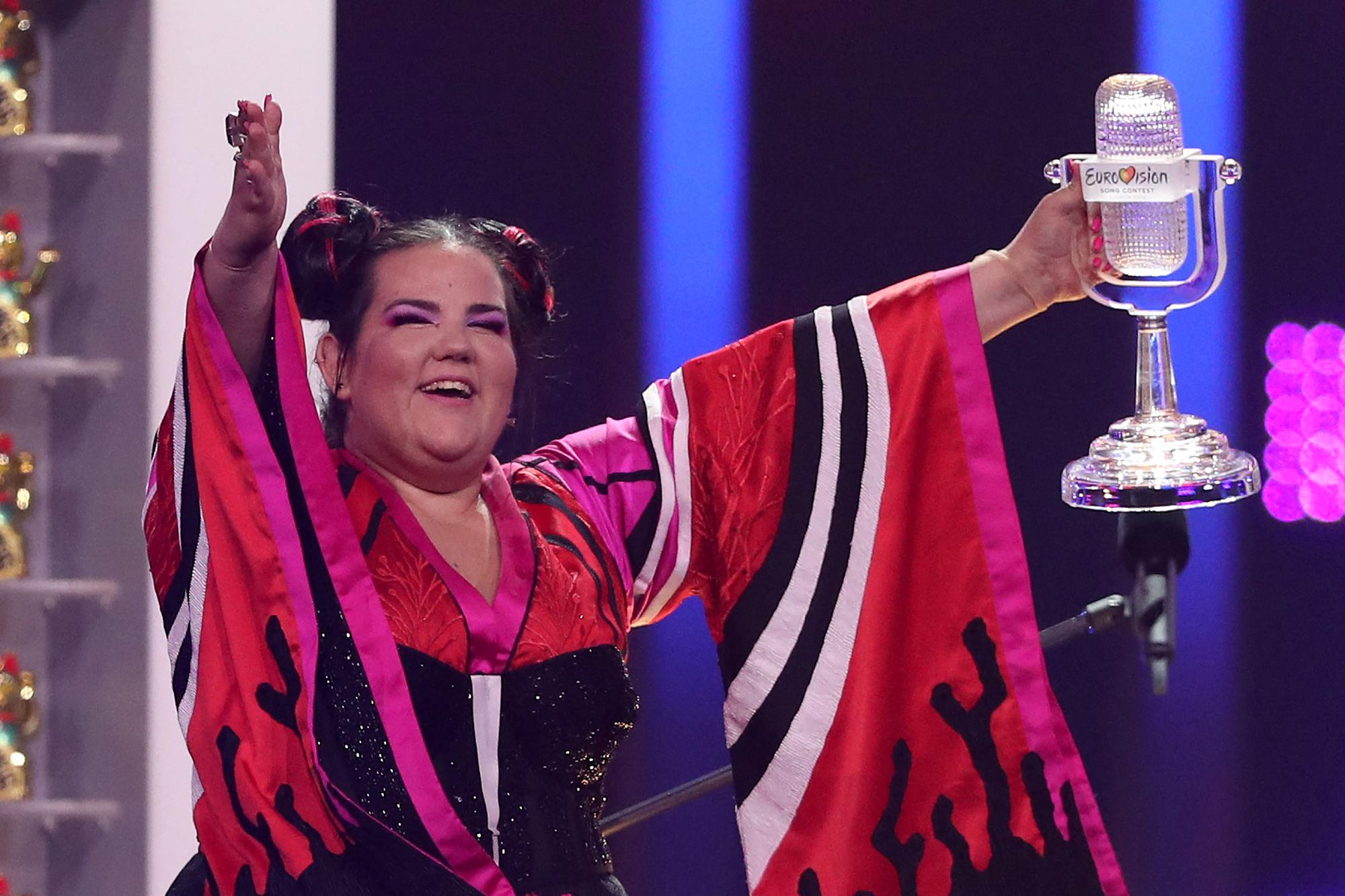 La chanteuse Netta Barzilai qui représente Israël et gagnante de l'Eurovision 2018, à Lisbonne, Portugal, le 12 mai 2018. [NurPhoto via AFP - PEDRO FIUZA]