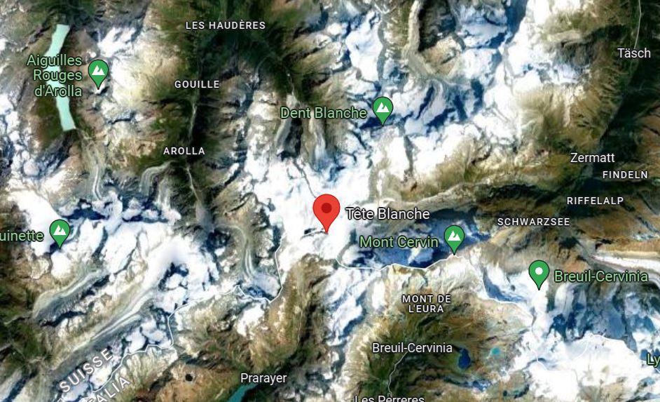 Les recherches se concentrent dans la région de Tête Blanche, entre Zermatt et Arolla. [Google Maps]