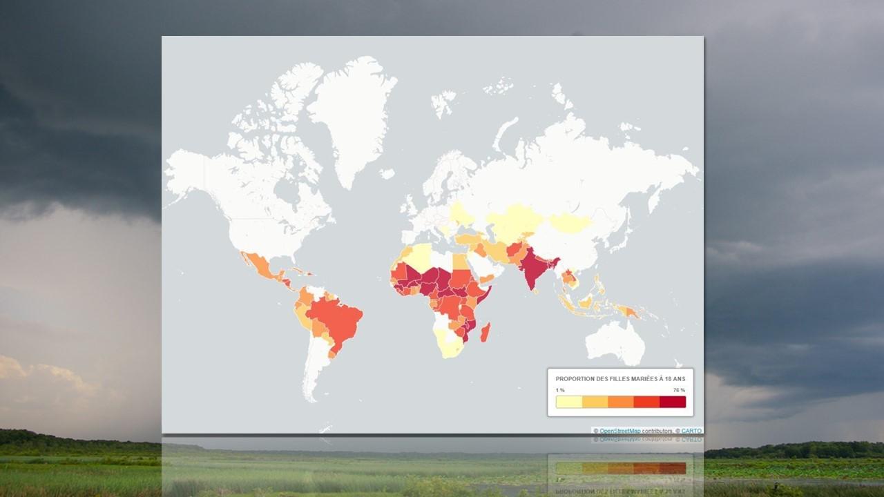 Pourcentage de jeunes filles mariées avant 18 ans dans le monde [Radio Canada/Wikipedia - Bidgee]