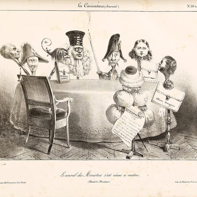 "Le conseil des Ministres s’est réuni ce matin", caricature de Louis Henri de Rudder (1831). [Creative Commons CC0 1.0 Universal Public Domain Dedication]