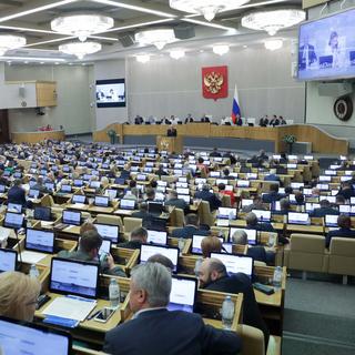 Une vue générale d'une session de la Douma, Chambre basse du Parlement russe, à Moscou, Russie, le 25 septembre 2024. [KEYSTONE - /RUSSIAN STATE DUMA PRESS SERVICE]