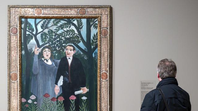 "La muse inspirant son poète" d'Henri Rousseau exposé au Kunstmuseum de Bâle, ici en 2019. [Keystone - Georgios Kefalas]