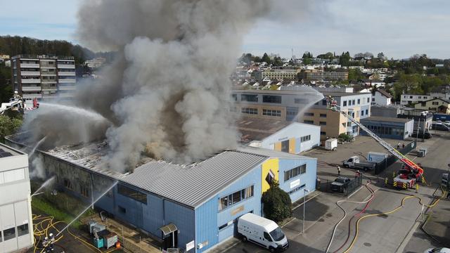 Un entrepôt a été la proie des flammes vendredi peu après 16h45 à Therwil (BL). [polizei basel-landschaft - Un entrepôt a été la proie des flammes vendredi peu après 16h45 à Therwil (BL).]