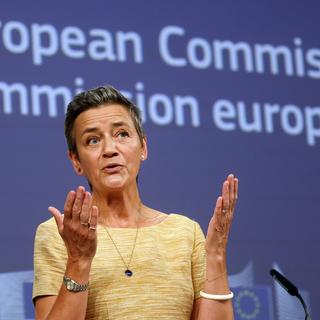 Executive Vice President for A Europe Fit for the Digital Age and Competition, Margrethe Vestager, gives a press conference following the European Court of Justice rulings on the Apple tax state aid and Google Shopping antitrust cases in Brussels, Belgium, 10 September 2024. The European Court of Justice (ECJ) ruled on 10 September that Google violated antitrust laws and upheld the fine of 2.4 billion euros (2.64 billion USD). The ECJ also ruled that Apple needed to pay the European Union 13 billion euros (14.3 billion USD) in back taxes. [Keystone - EPA/OLIVIER HOSLET]