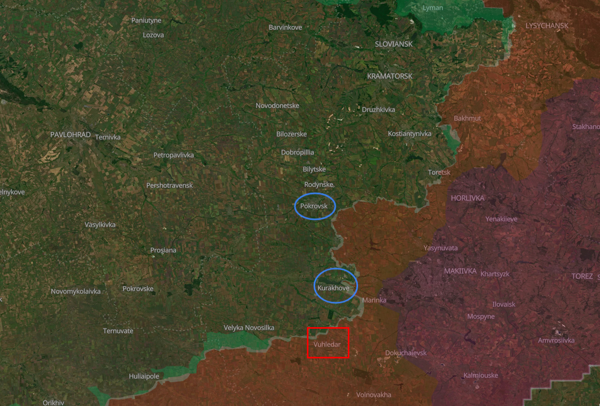 La ville de Voulhedar, qui protégeait notamment les centres de Kurakhove et de Pokrovsk, situés plus au nord, a été prise par les forces russes au début du mois d'octobre. [https://deepstatemap.live/ - RTSinfo]