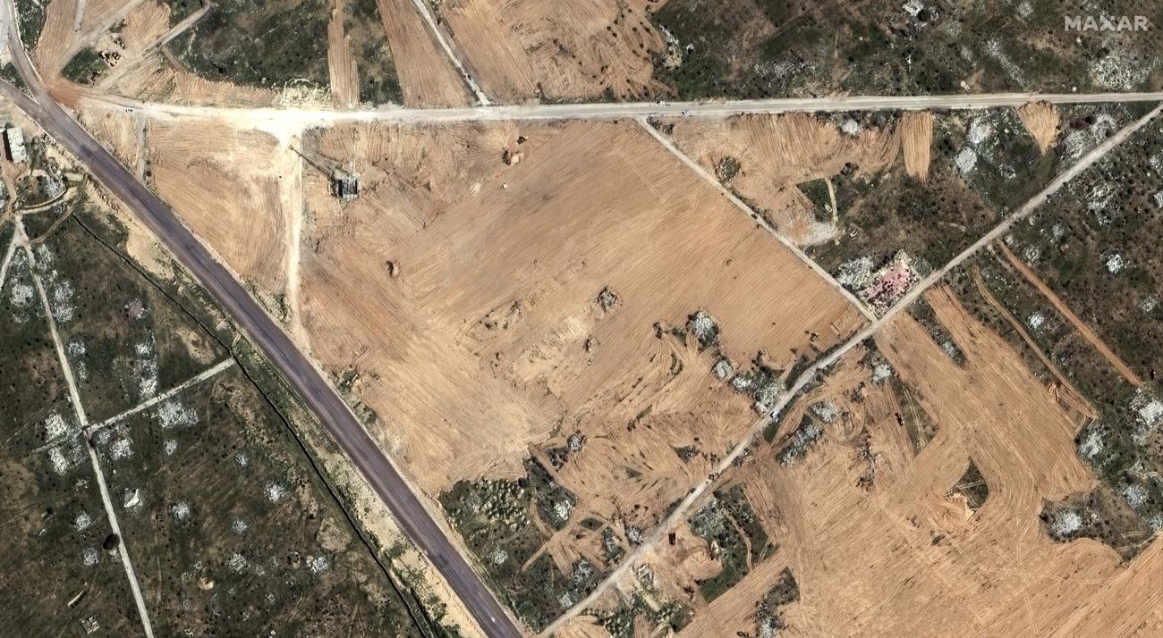 Image satellite de la construction d'une zone tampon près de la frontière de Gaza. [KEYSTONE]