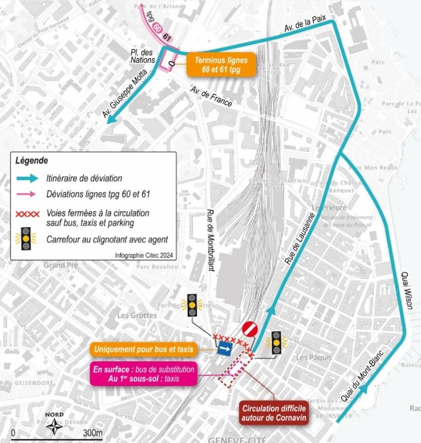 La circulation autour de la gare Cornavin sera perturbée pour les véhicules motorisés. [CFF]