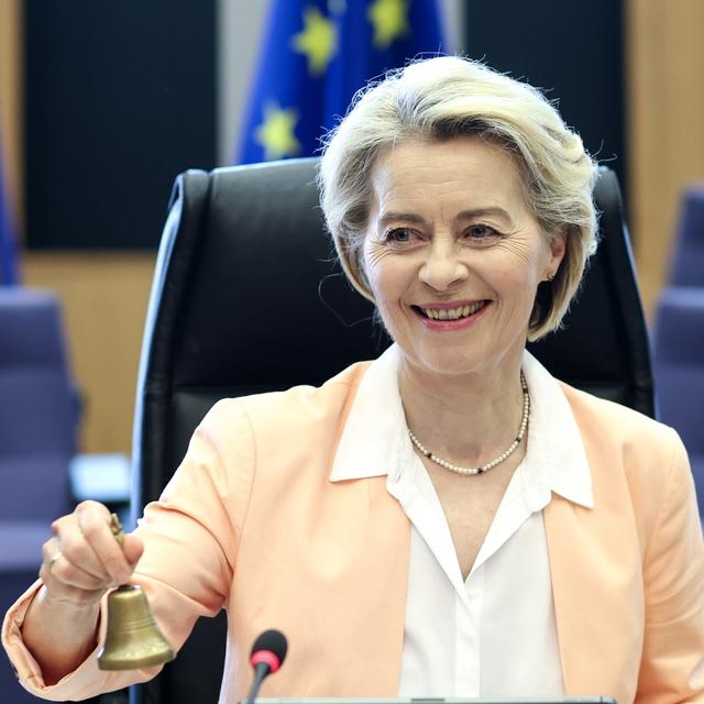 Ursula von der Leyen devrait briguer un second mandat à la tête de la Commission européenne. [KEYSTONE - OLIVIER HOSLET]