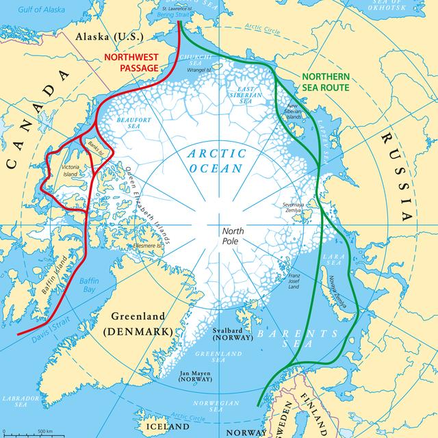 Carte des routes maritimes de l'océan Arctique [Depositphotos - Furian]