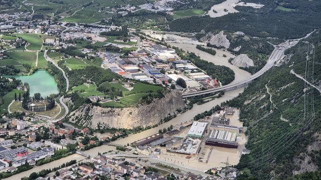 Les inondations à Sierre vues du ciel. [RTS - Romain Boisset]