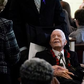 L'ancien président Jimmy Carter photographié ici après les funérailles de son épouse Rosalynn Carter à l'église baptiste de Maranatha, à Plains, en Géorgie, le 29 novembre 2023 (image d'illustration). [reuters - Alex Brandon]