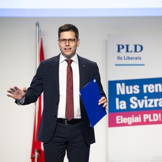 Le conseiller national tessinois Simone Gianini lors de l'assemblée des délégués du PLR à Tenero (TI). [KEYSTONE - ALESSANDRO CRINARI]