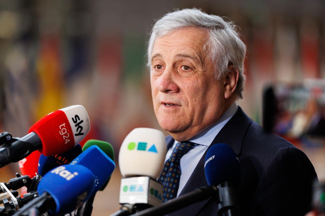 Le ministre italien des Affaires étrangères, Antonio Tajani, le 19 février 2023. [KEYSTONE - OLIVIER MATTHYS]