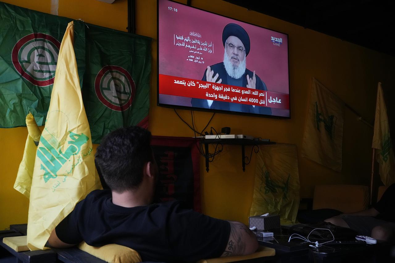 Le chef du Hezbollah Hassan Nasrallah a prononcé jeudi un discours très attendu après les explosions. [KEYSTONE - HASSAN AMMAR]