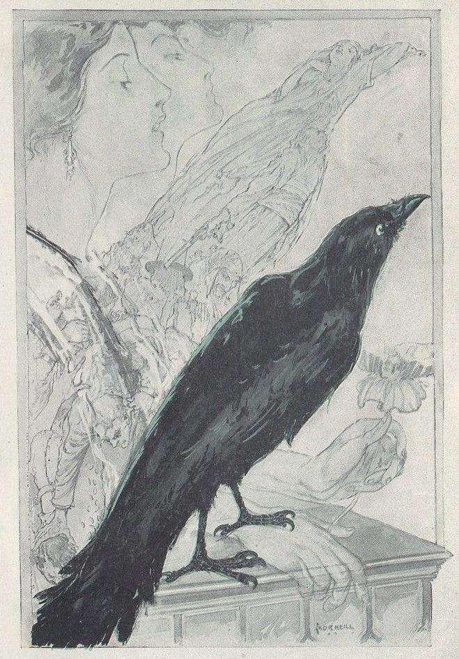 Illustration par John R. Neill's pour le poème "The Raven" (Le Corbeau) d'Edgar Allan Poe