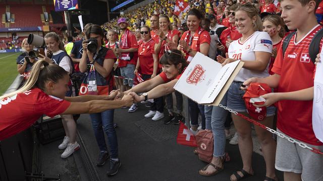 La défenseuse de l'équipe suisse de football Viola Calligaris lors de l'Euro féminin 2022 en Angleterre. [KEYSTONE - SALVATORE DI NOLFI]