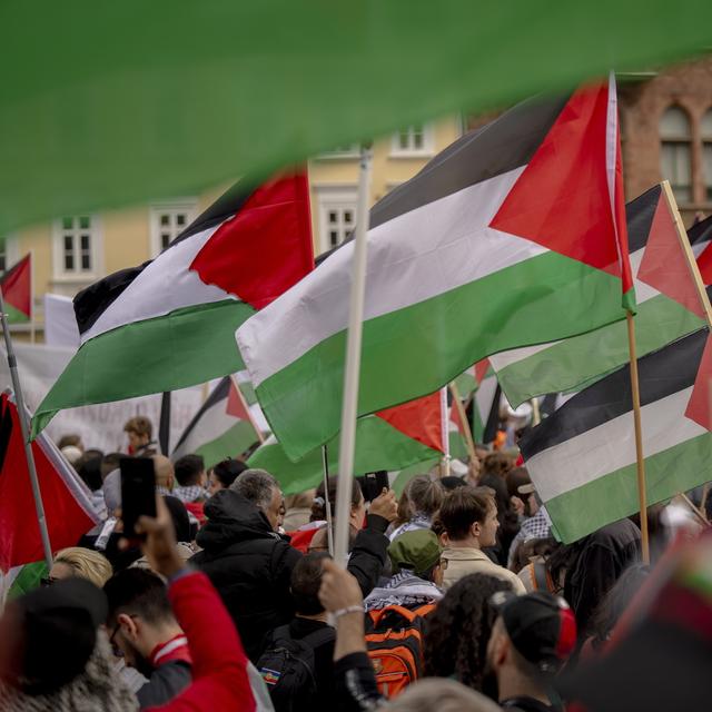 Des personnes manifestent contre la participation d'Israël à l'Eurovision à cause du génocide à Gaza. [Keystone/EPA - Ida Marie Odgaard]