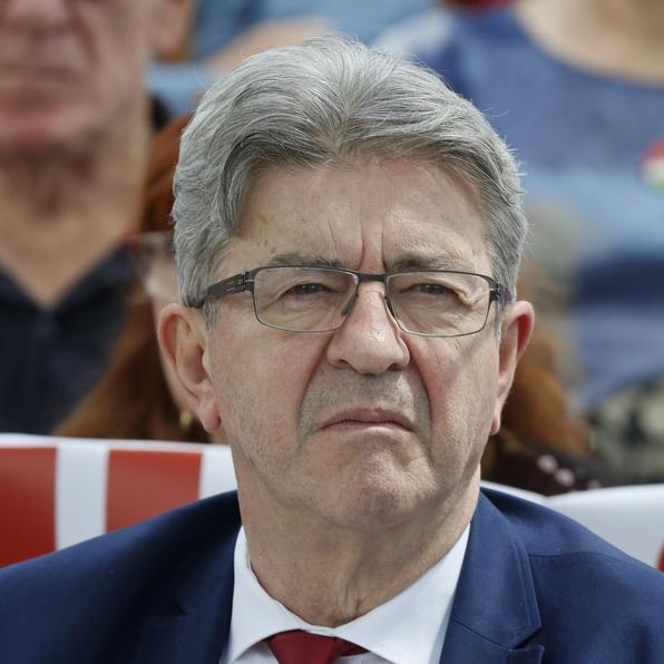 Jean-Luc Mélenchon lors d'un meeting électoral du Nouveau Front populaire à Montpellier le 23 juin 2024. [Keystone - EPA/Guillaume Horcajuelo]