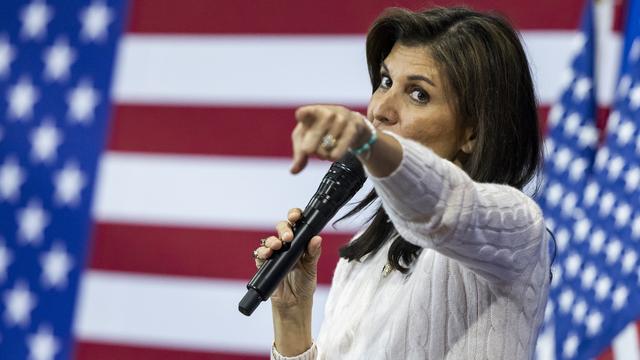 Nikki Haley, l'unique concurrente de Donald Trump aux primaires républicaines, en février 2024. [Keystone - EPA/JIM LO SCALZO]